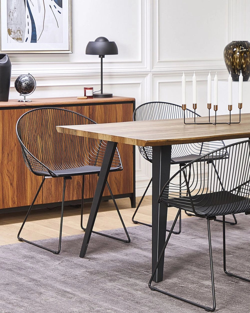 Set di 2 sedie da pranzo con struttura in metallo Nero sedile in ecopelle design industriale moderno