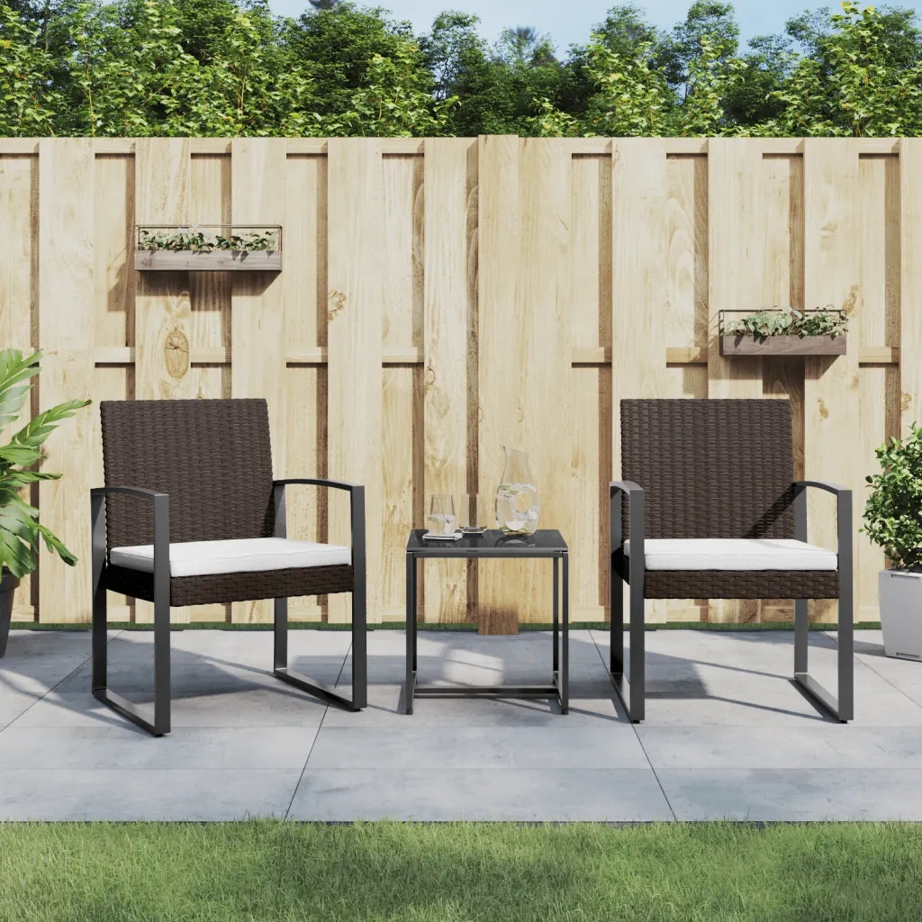 Set da Pranzo da Giardino 3 pz con Cuscini in PP Rattan Marronecod mxl 119565