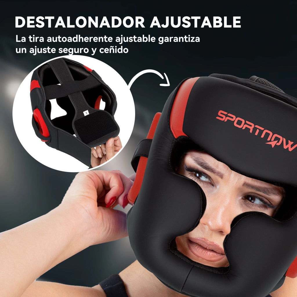 Casco da Boxe MMA con Cinturino Regolabile ¨C Minimal ¨C Rosso e Nero