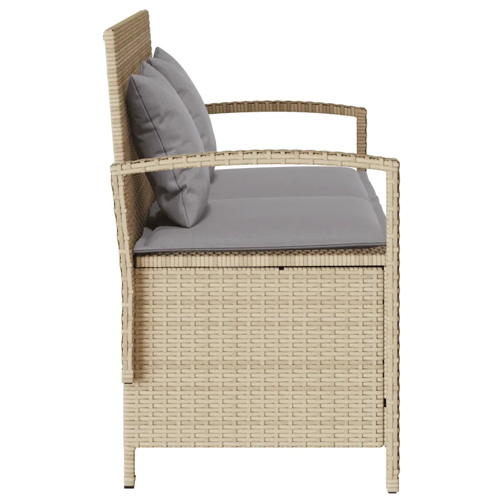 Panchina Portaoggetti da Giardino | Panca da Giardino con Cuscino Beige in Polyrattan