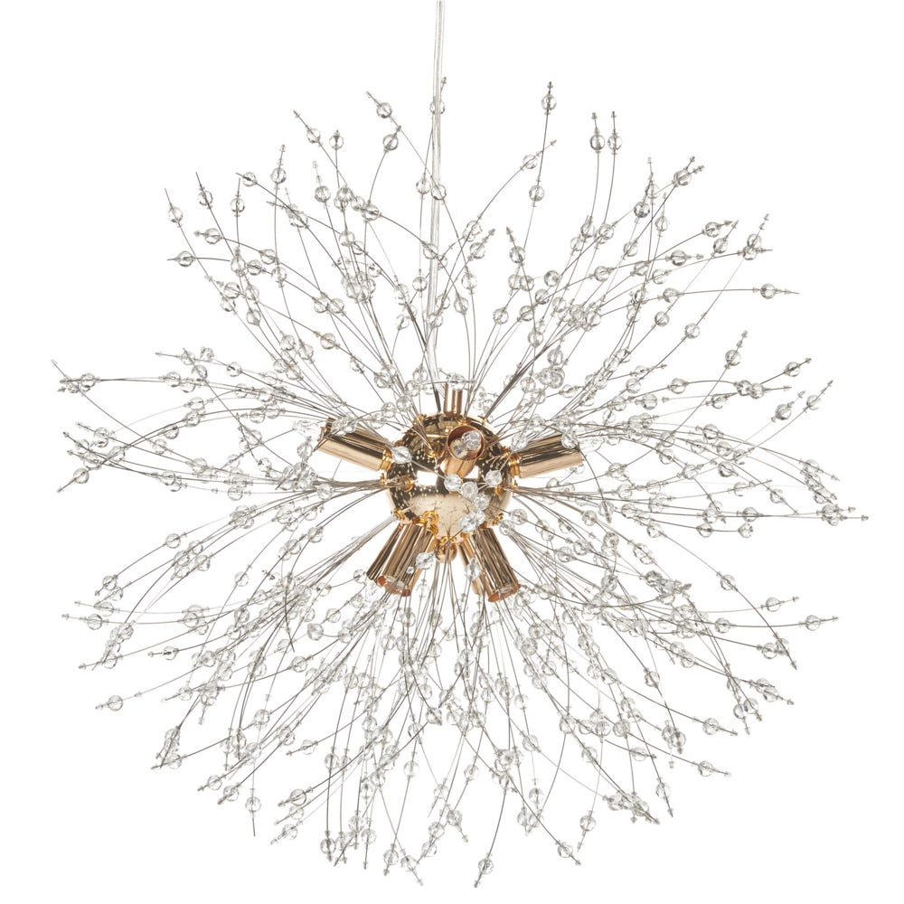 Lampada a sospensione in cristallo Base metallica dorata Perle di vetro Crystaal 8 attacchi Design contemporaneo