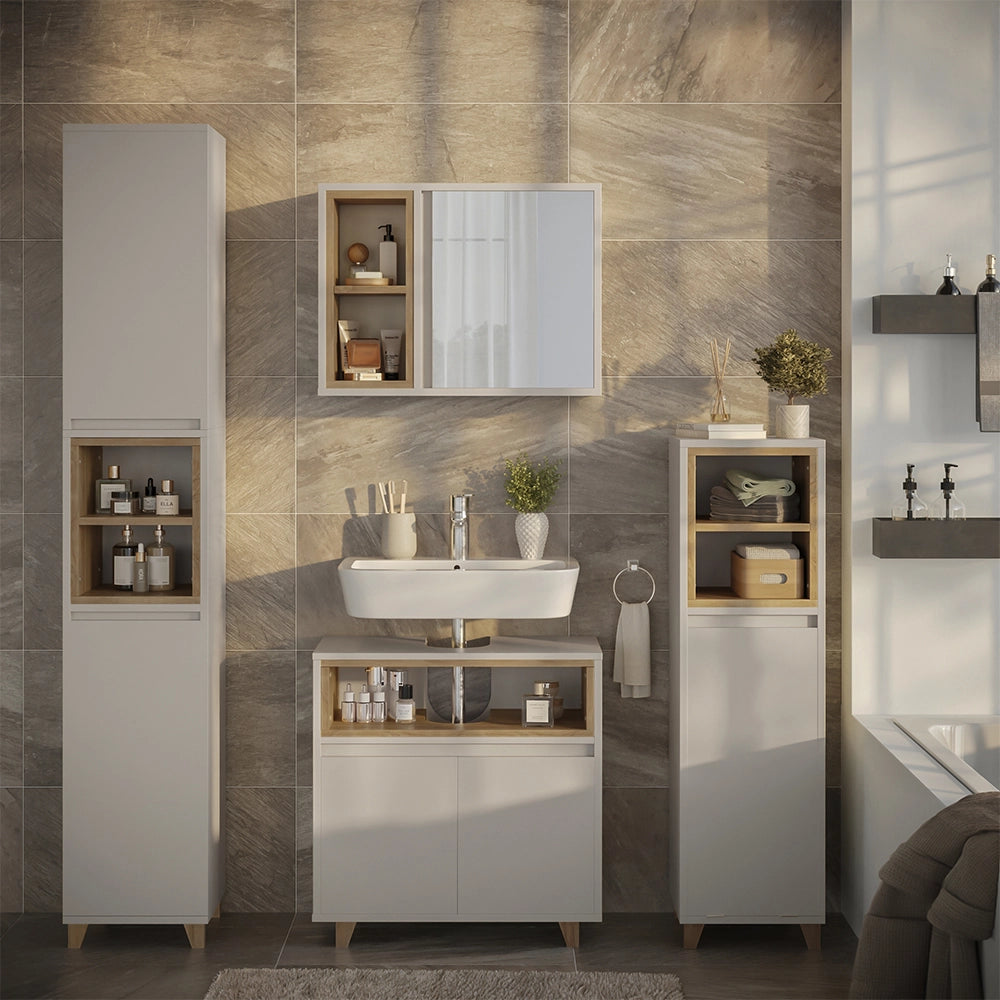 Vicco  Greige/Rovere con 2 scomparti aperti e 1 anta
