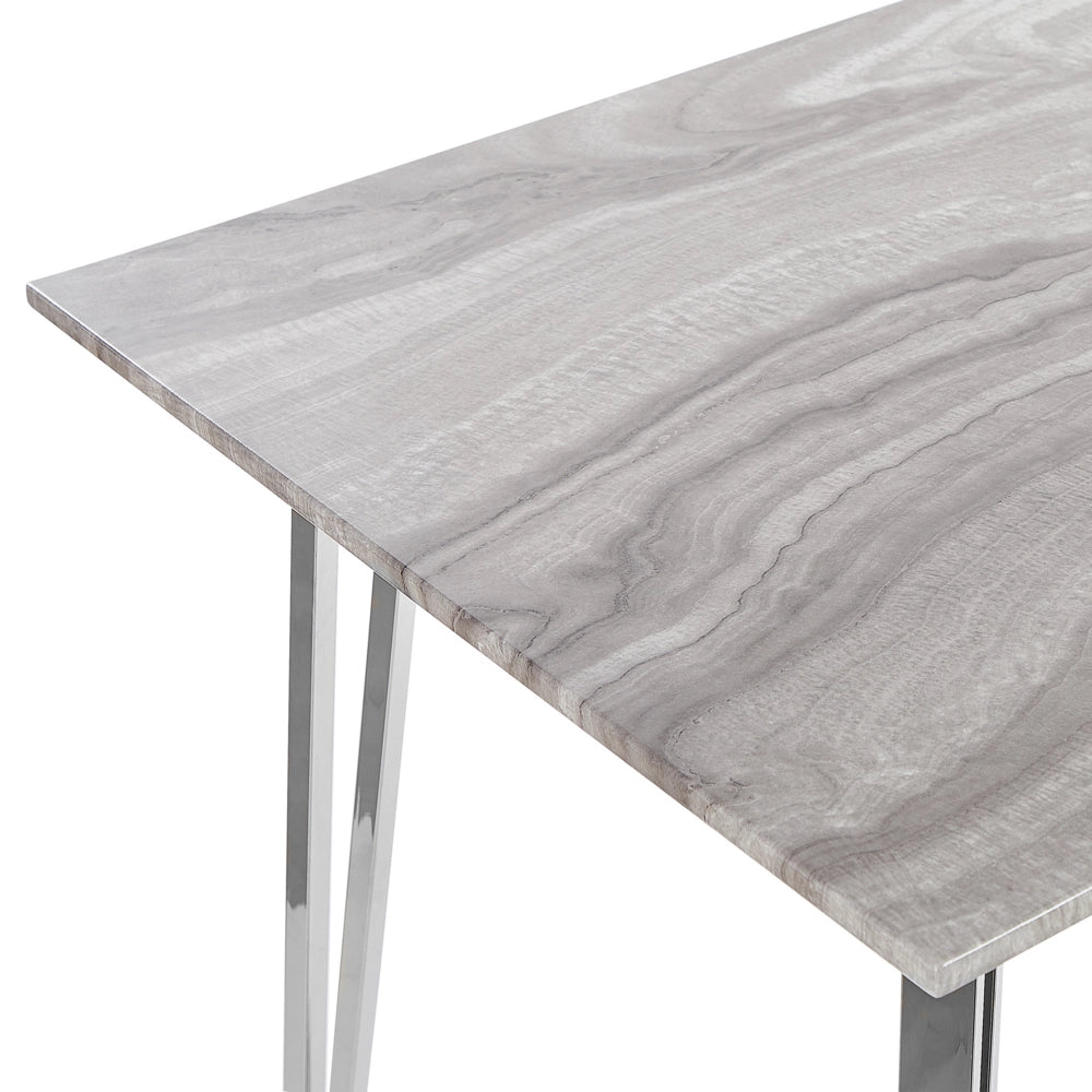 Tavolo da Pranzo Gambe Argento MDF Effetto Marmo Piano Rettangolare 120 x 70 cm Capacità 4 Persone Design Moderno