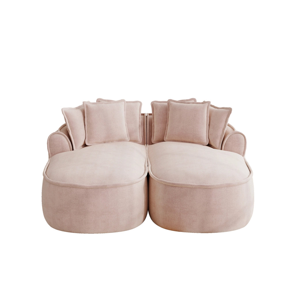 Divano modulare senza struttura in chenille rosa; chaise longue profonda 122 cm