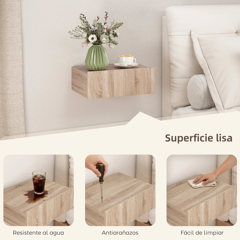 Tavolini da notte a sospensione ¨C Zephmum ¨C Legno effetto rovere 40x30x15 cm