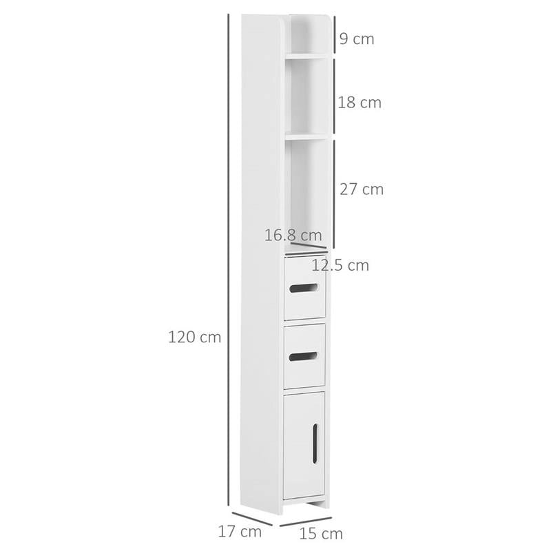 COLONNA BAGNO CON MENSOLE E ARMADIETTI, MOBILE ALTO SALVASPAZIO IN LEGNO 15X17X120CM, BIANCO