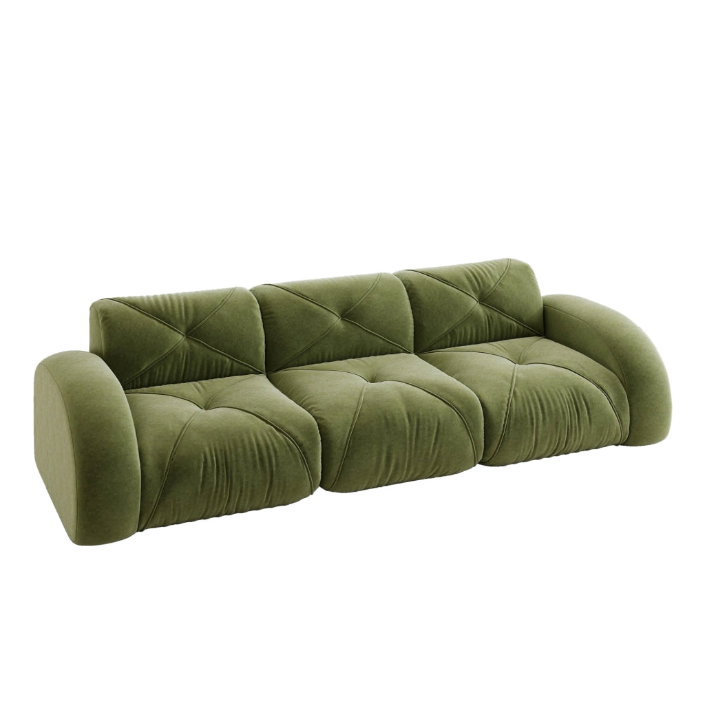 Divano modulare senza telaio in chenille verde