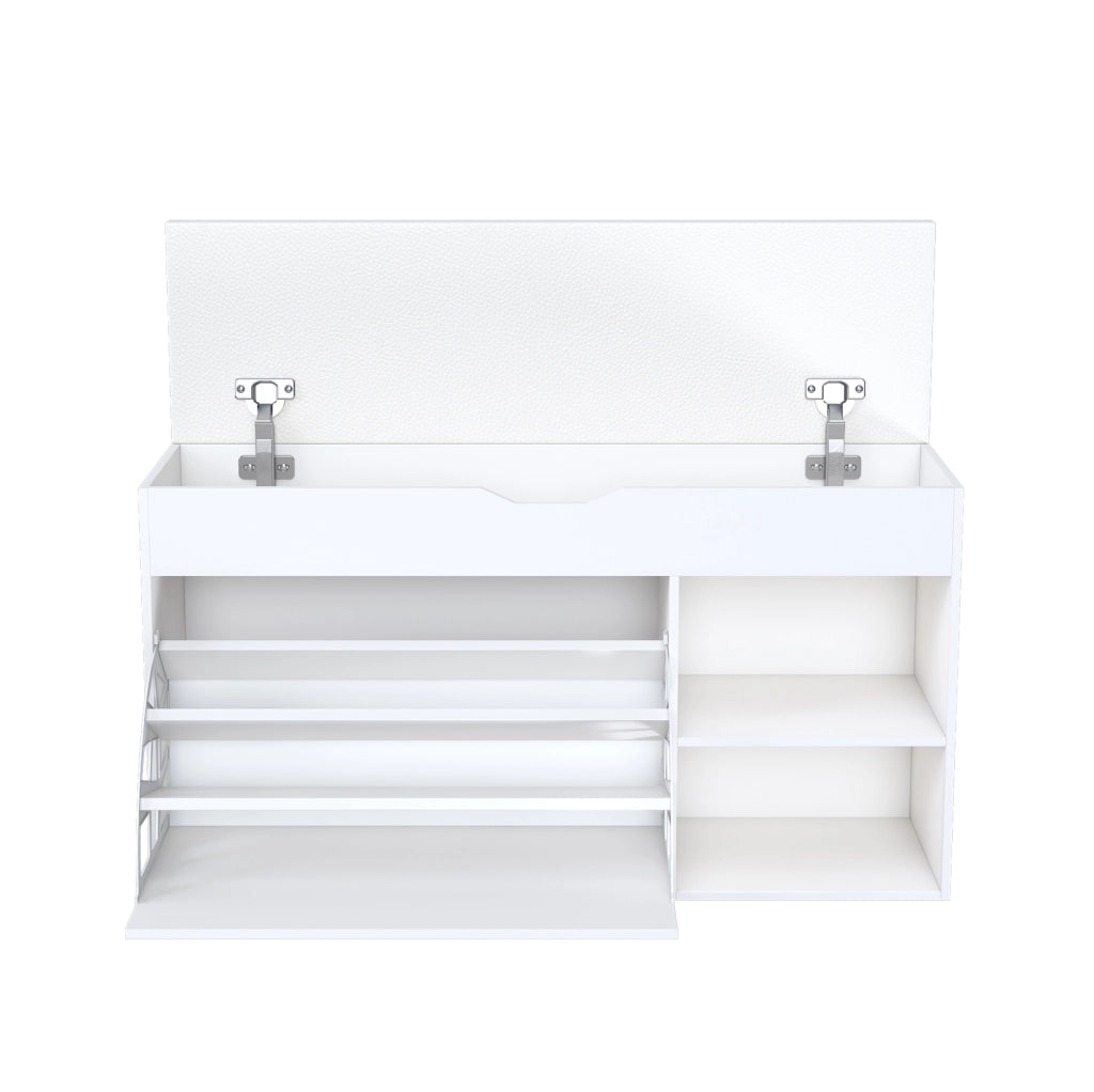 Panca portascarpe con contenitore a ribalta; 100 cm; in MDF bianco