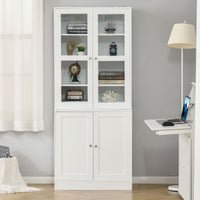 Mobile Libreria Chiusa 76x40x178,5 cm con Vetrina e Armadietto Inferiore in MDF Bianco