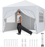 Gazebo Piehevole da Esterno 3 x 3 m, Gazebo Regolabile in Altezza con Pareti Rimovibili, Borsa con Ruote, Picchetti, Ancoraggi, Corde Vento e Sacchi di Sabbia, Tendone per Giardino (Bianco)