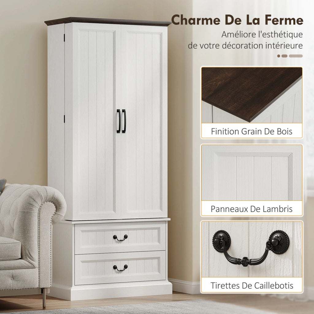 Armadio da cucina ¨C zephmum ¨C 2 ante, cassetti, ripiani regolabili, LED, 76x39.5x183cm, bianco