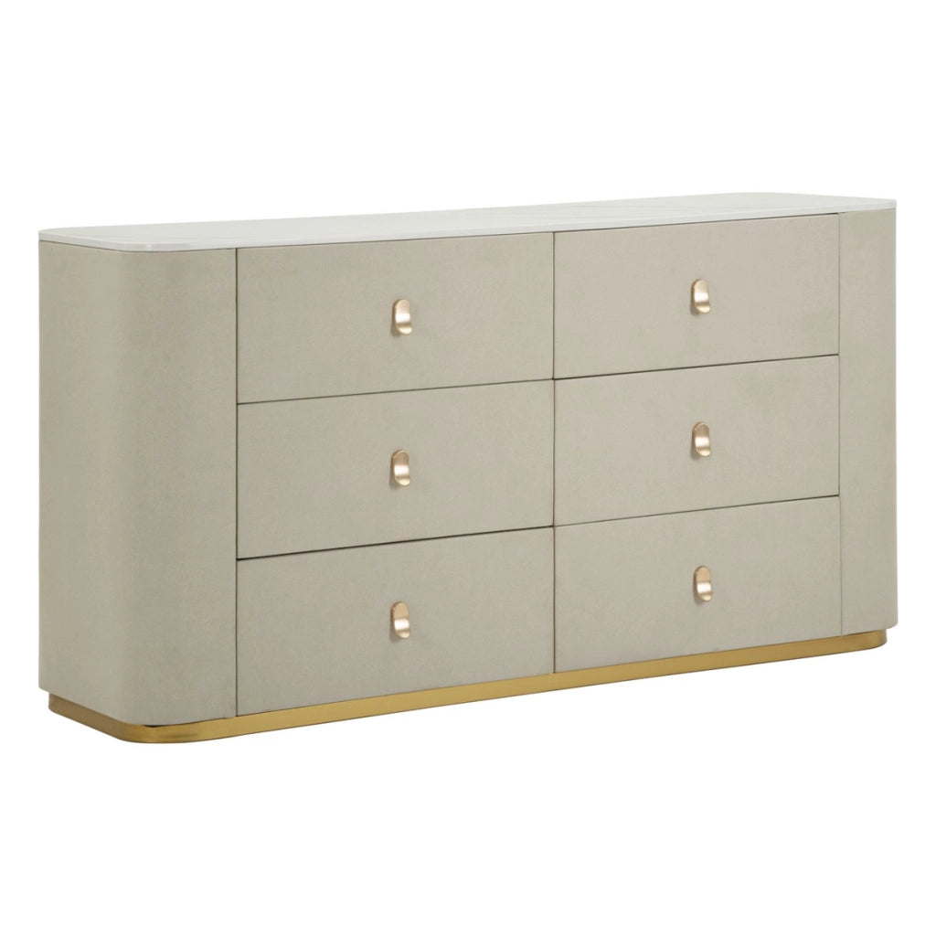 Como' Beauty 6 cassetti in legno crema e metallo dorato