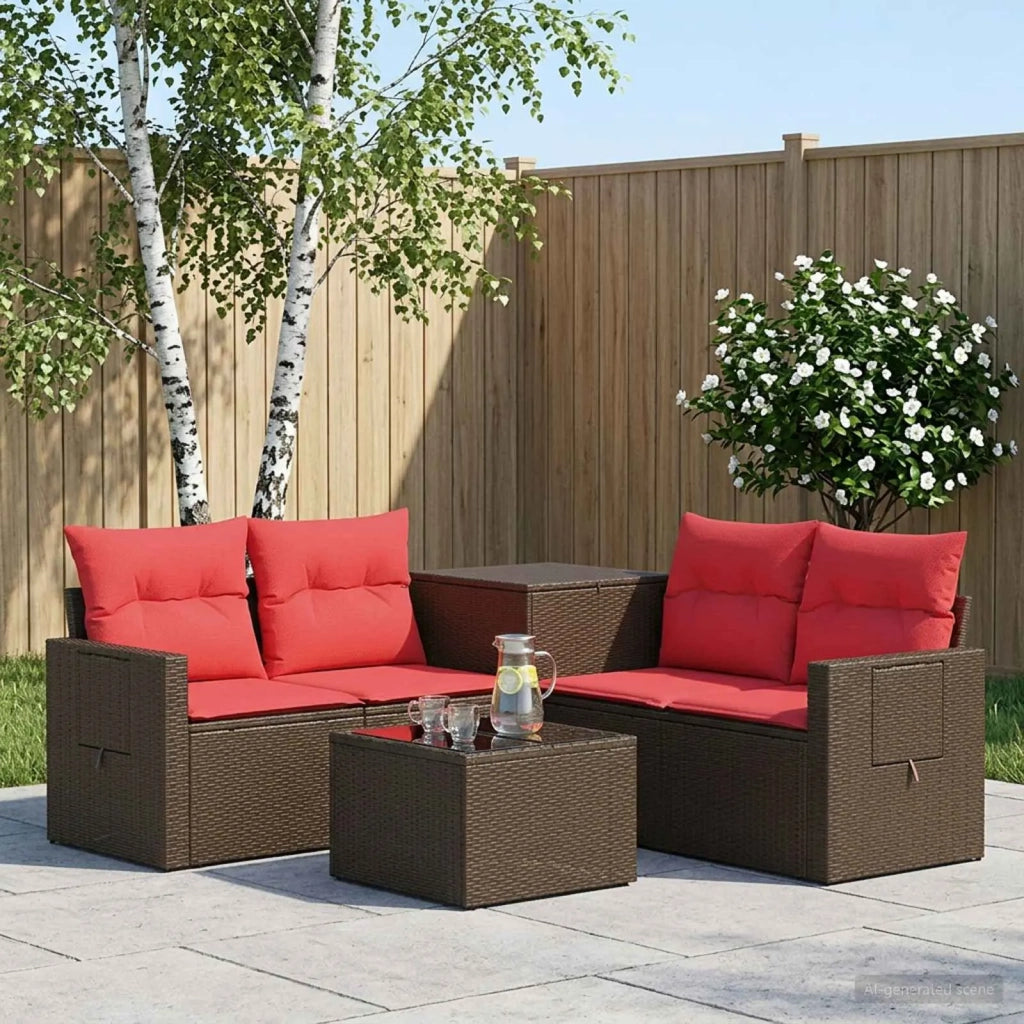 Set di divani 6 pz Marrone e Rosso Rattan sintetico e Acciaio 3447457