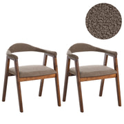 Set di 2 sedie da pranzo Marrone Seduta imbottita Schienale Boucle Poliestere Gomma Struttura in legno Stile retrò Sala da pranzo