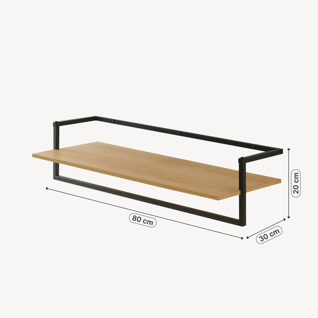 Barra Appendiabiti da Muro Evje con Piano di Appoggio 80 x 30 x 20 cm Effetto Legno / Nero [en.casa]