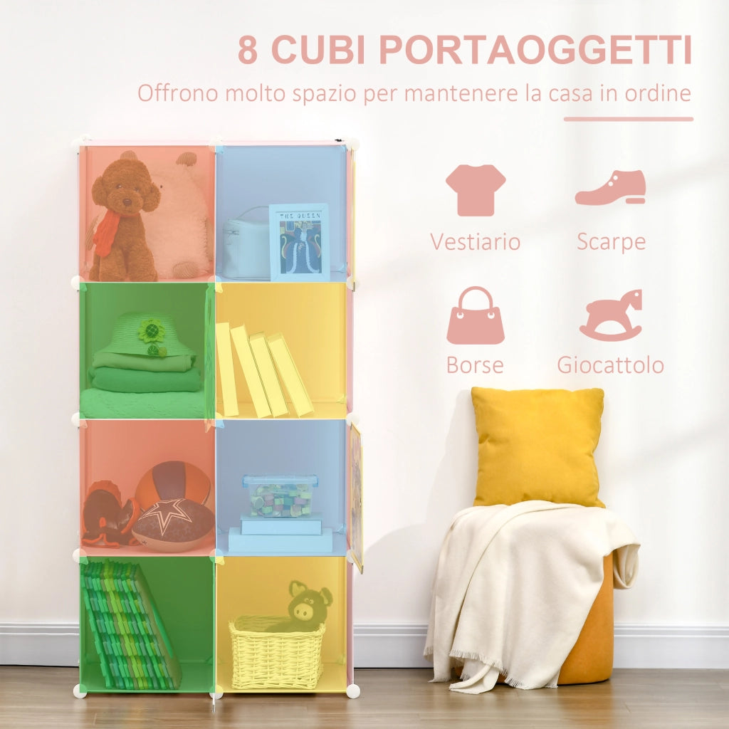 EasyComfort Mobile Scarpiera Modulare Salvaspazio, 6 Cubi 35x45x35 cm in Acciaio e PP, 74x47x144 cm, Rosa