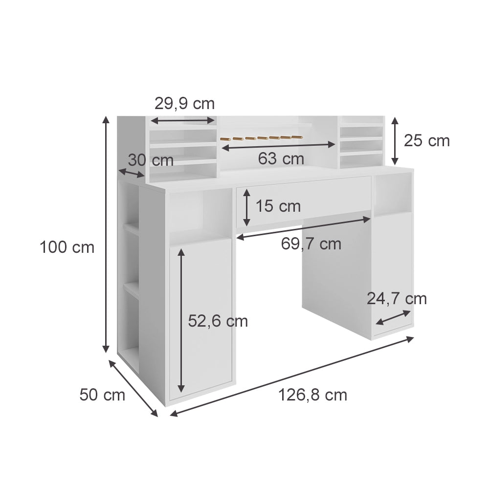 Vicco Scrivania con ripiani Bianco 126.8 x 50 cm XL con ripiani
