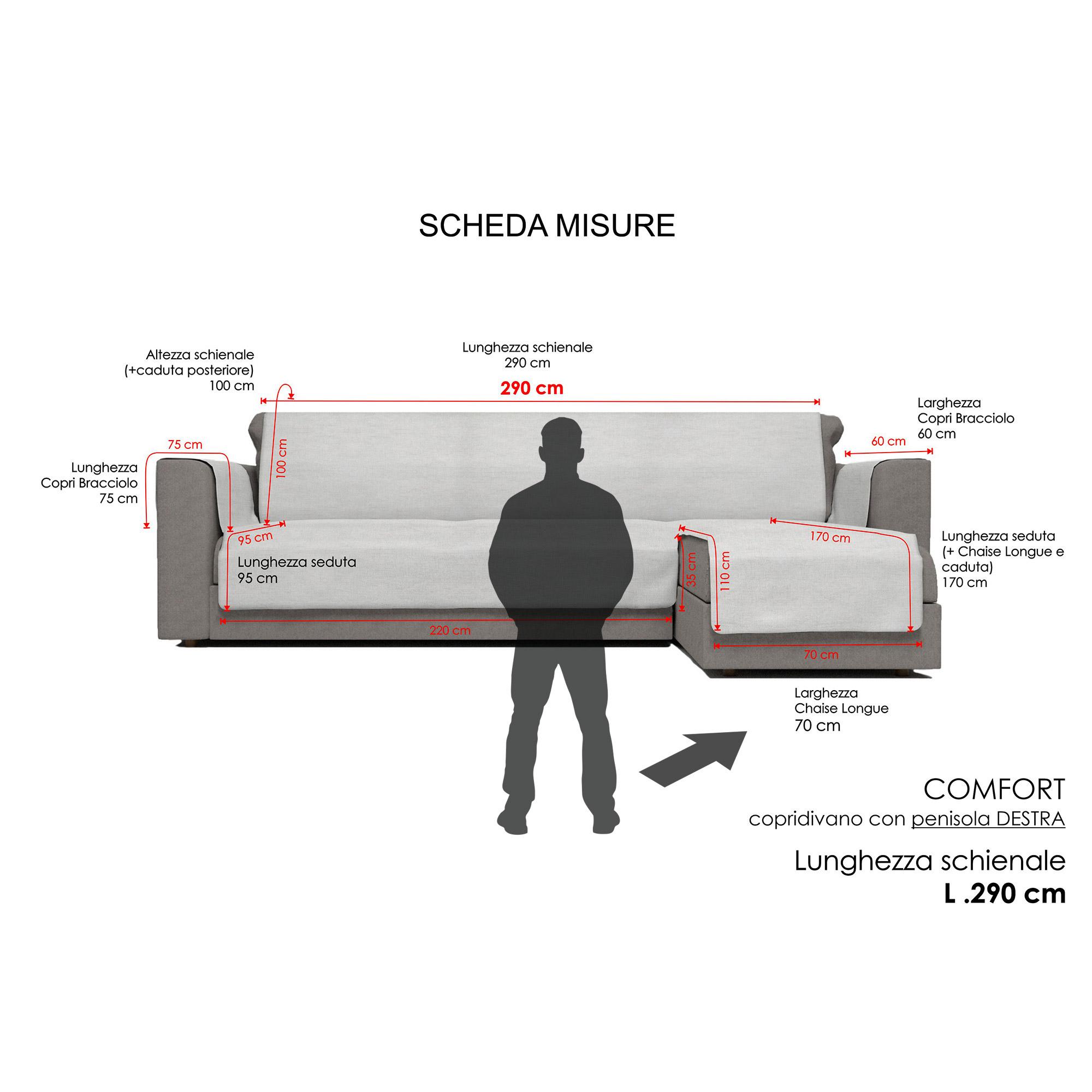 Copridivano in Poliestere con Penisola Destra Seduta 240 cm Marrone