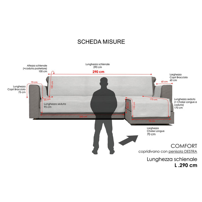 Copridivano in Poliestere con Penisola Destra Seduta 290 cm Bordeaux