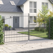 porta da giardino con punta a lancia a doppio swing grigio 200x400 cm in acciaio