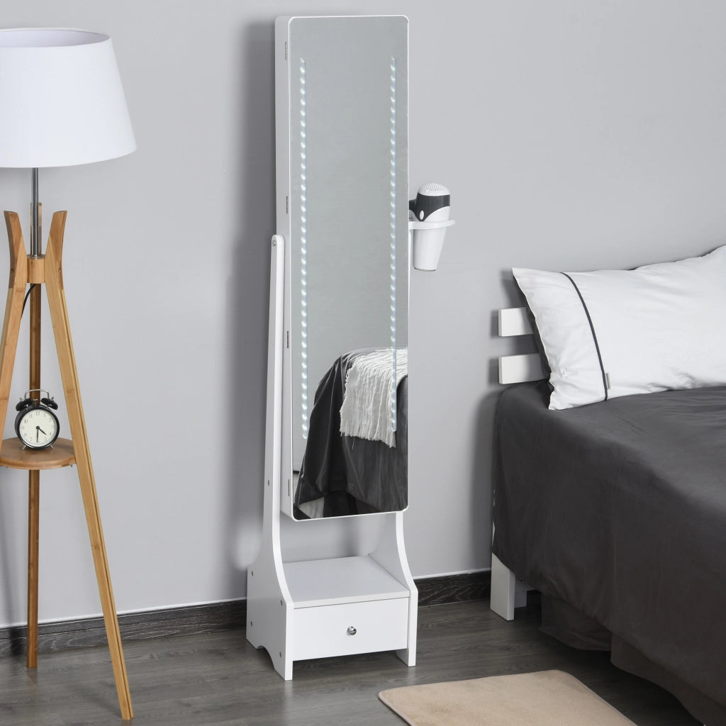 Armadio specchio scorrevole con appendiabiti e cassetto ¨C Zephmum ¨C Bianco 37x30x158 cm