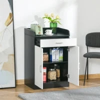 Mobiletto con Cassetto di Legno, con Ripiano Regolabile, Mobiletto da Cucina Salvaspazio, Soggiorno e Anticamera, in Legno MDF, 60x40x90cm, Bianco e Nero