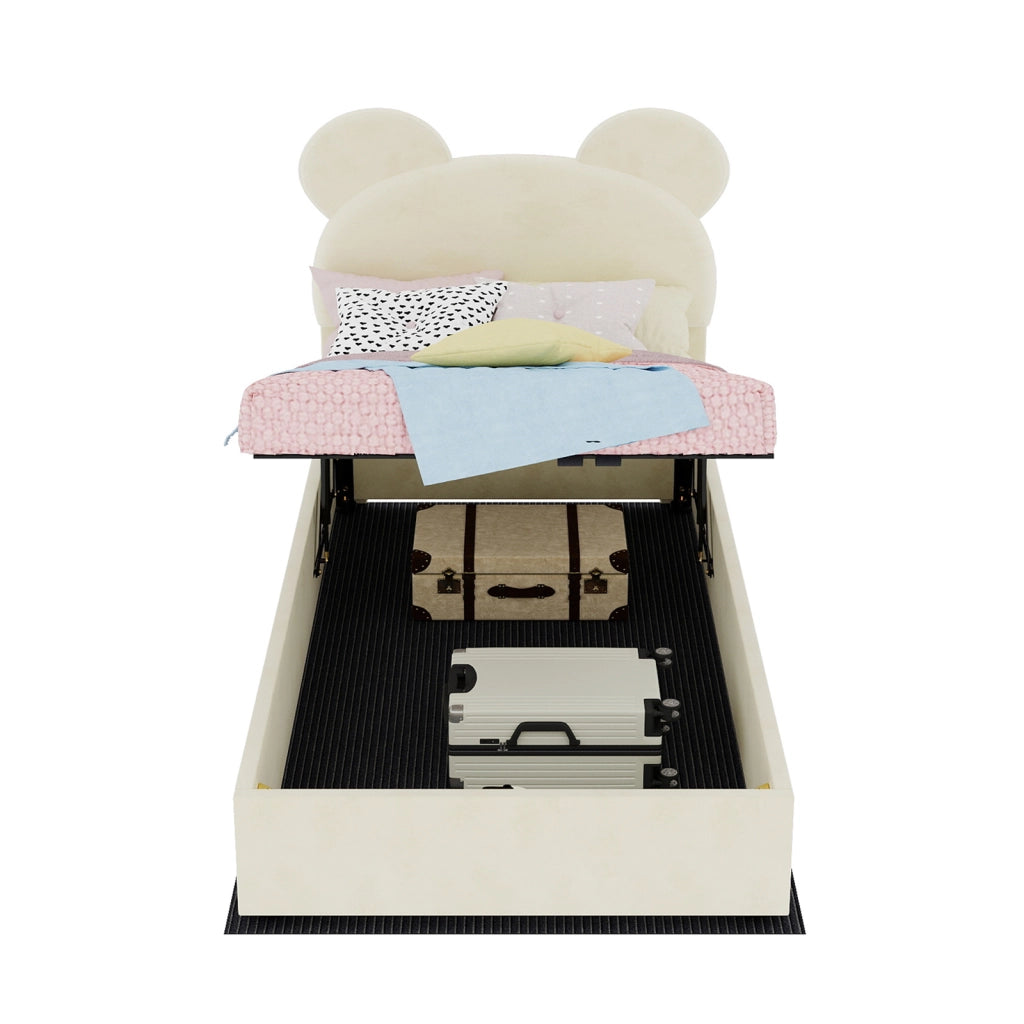 letto imbottito tessuto e metallo beige 90 x 200 cm