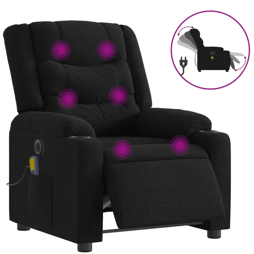 Poltrona Massaggiante | Sedia Relax Reclinabile Elettrica Nera in Tessuto