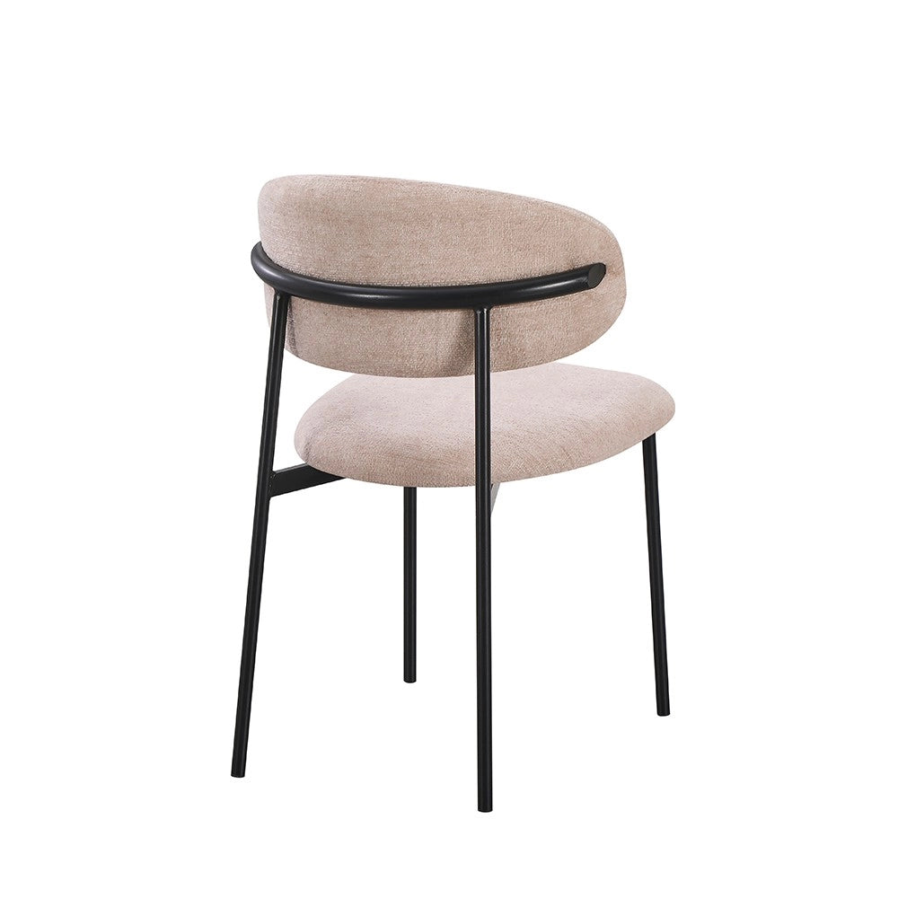 Set 4 Sedia Judit in Tessuto Effetto Teddy beige con Gambe in Metallo Nero