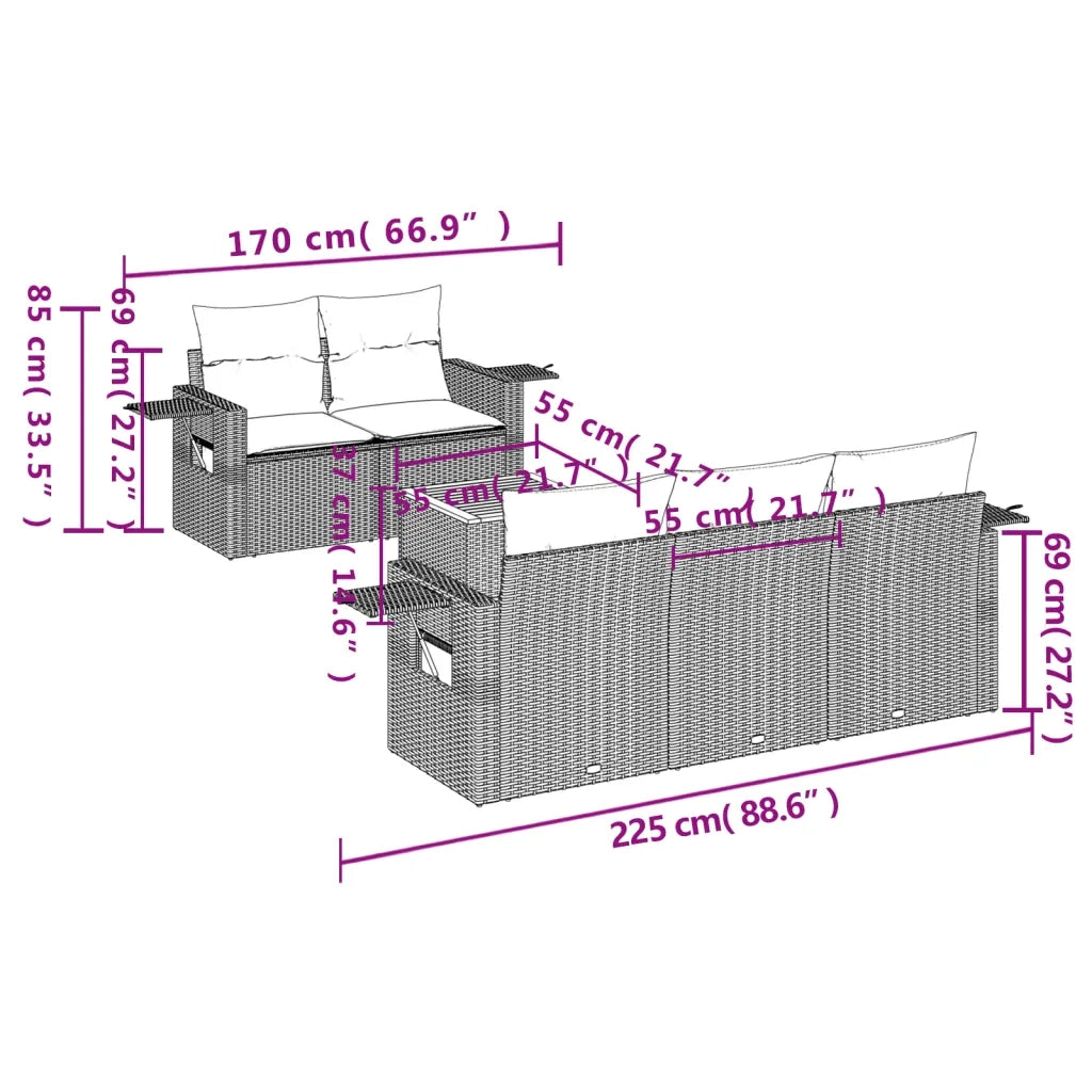 Set Divano da Giardino 6 pz con Cuscini Nero in Polyrattan 3224445