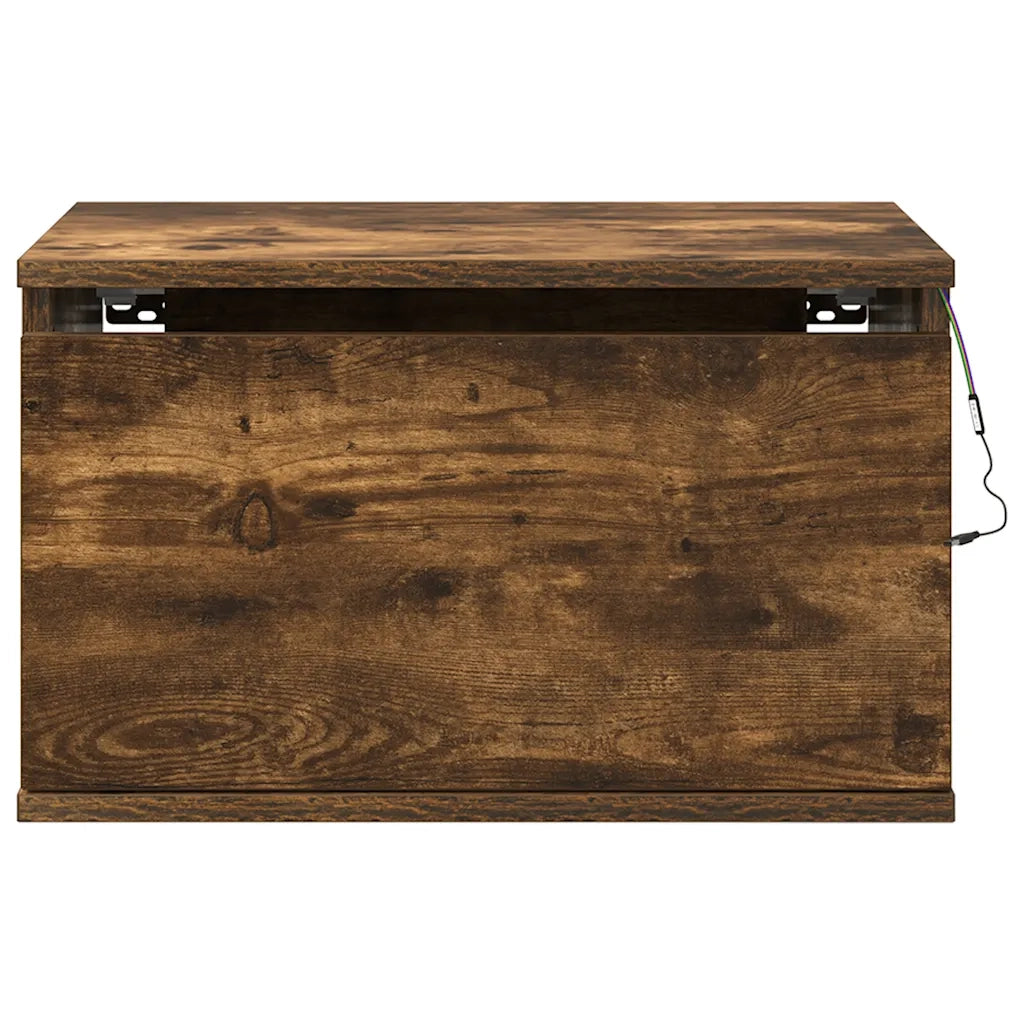Comodini a Parete con luci LED 2 pz Rovere Fumo