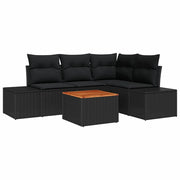Set Divano da Giardino con cuscino 5 pz | Set Salotto da Giardino Nero polyrattan