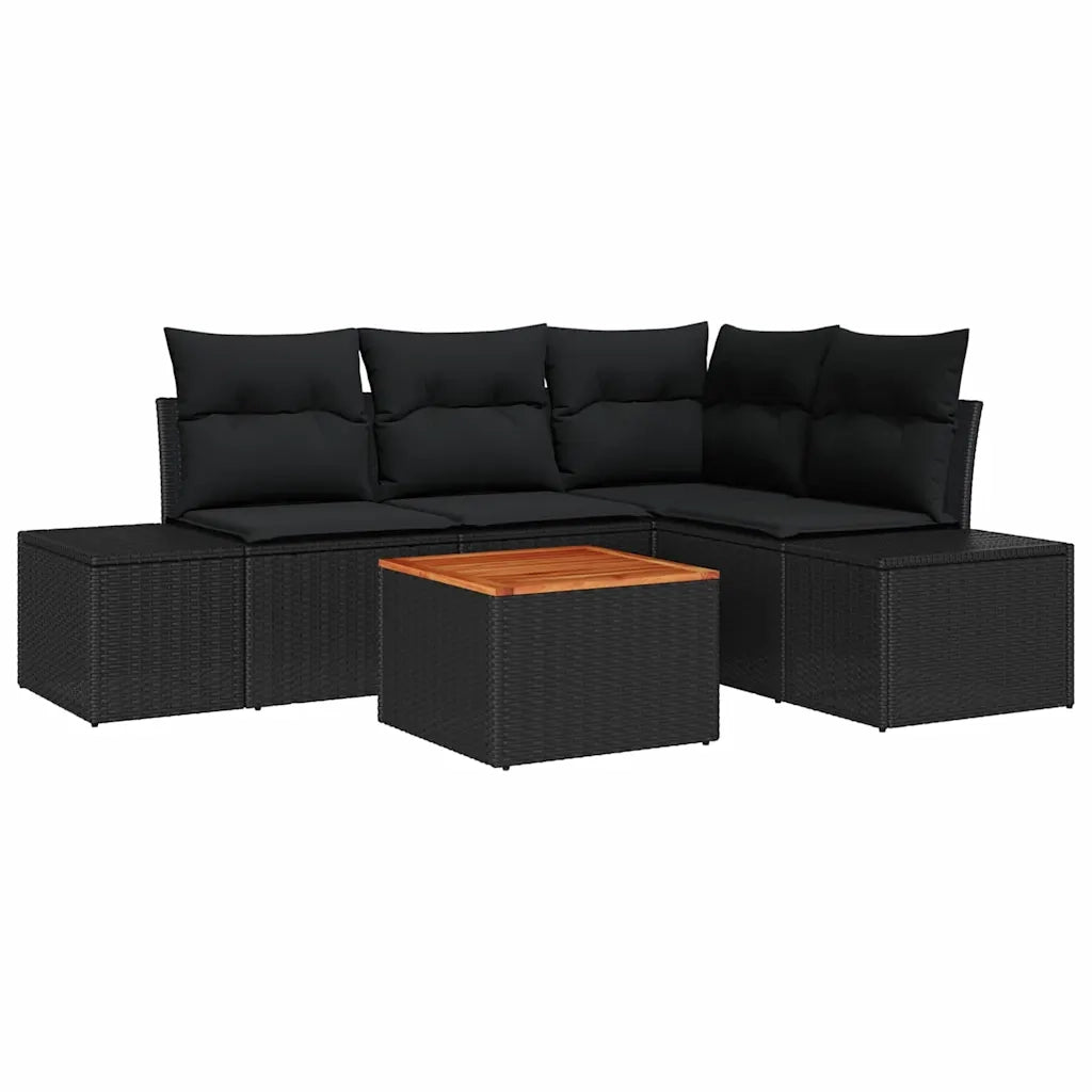 Set Divano da Giardino con cuscino 5 pz | Set Salotto da Giardino Nero polyrattan