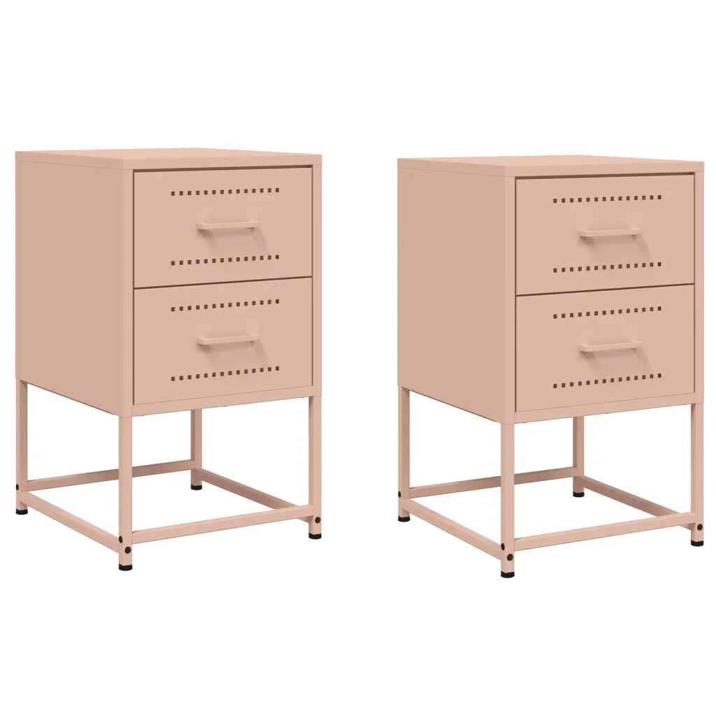 Set di 2 Comodini | Armadio da Notte | Mobiletto da notte Rosa 36x39x60,5 cm in Acciaio