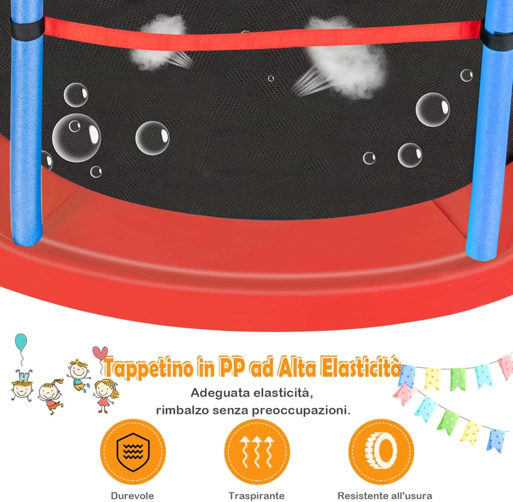 Trampolino Elastico Bambino in Acciaio, Tappeto Elastico Bambini da Esterno e da Interno, con Rete e Cusicnetti Antiscivolo（Blu)