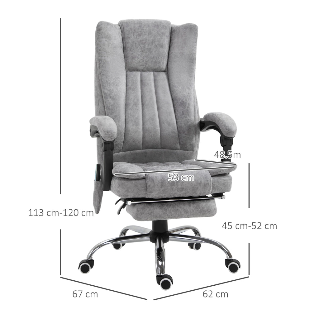 EasyComfort Sedia da Ufficio Massaggiante e Riscaldante ad Altezza Regolabile, Poltrona con Poggiapiedi, Sedia Ergonomica in Microfibra, 62x70x113-120 cm, Grigio