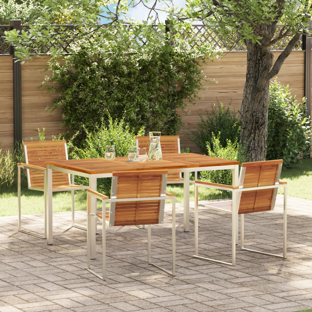 Set da Pranzo da Giardino  da 5 Pezzi in Legno Massiccio di Acacia