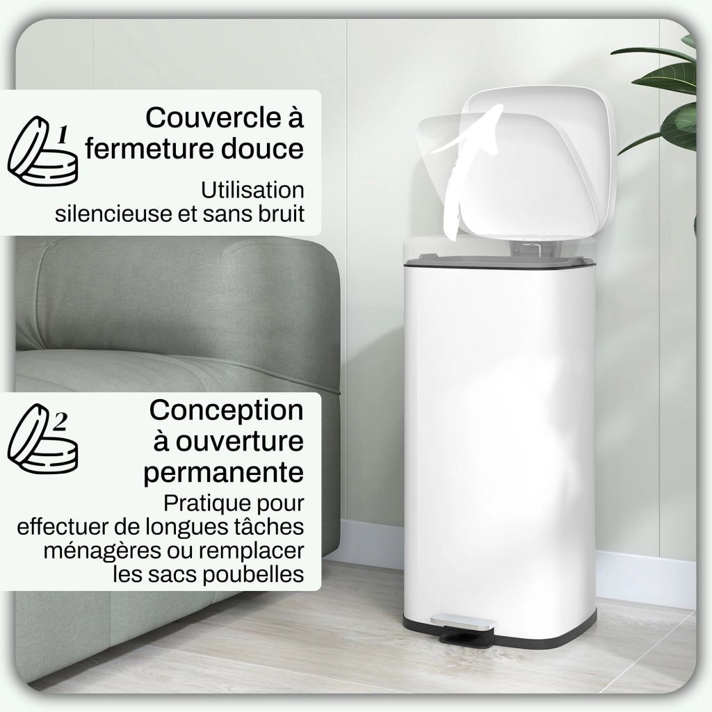 Cestino per rifiuti da cucina 30L ¨C zephmum ¨C 28x35x63.5 cm bianco