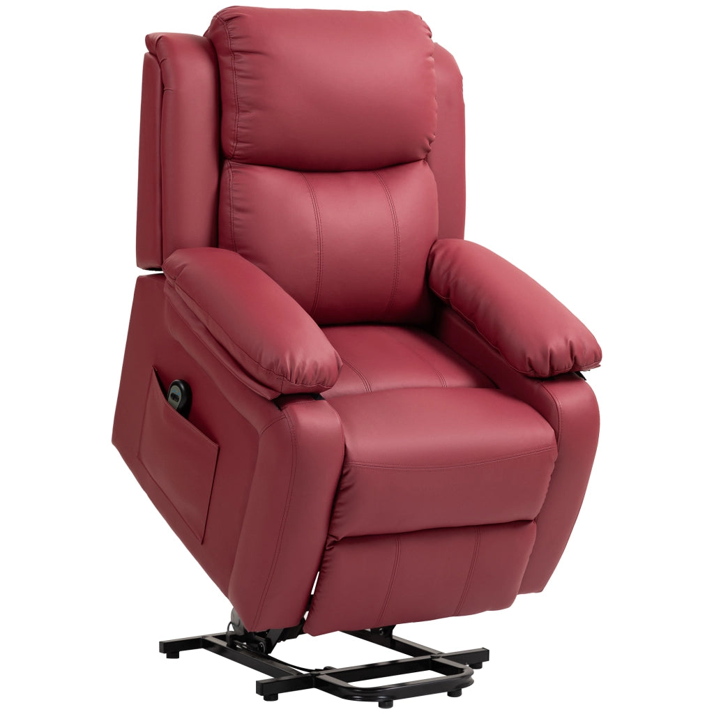 Poltrona Alzapersona Reclinabile con Poggiapiedi e Telecomando, in Pelle PU, 76x90x105 cm, Rosso