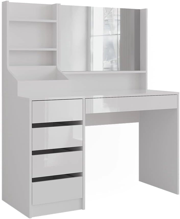 Tavolo da toeletta Sherry, Bianco/bianco lucido, 119.8 cm 3 parti