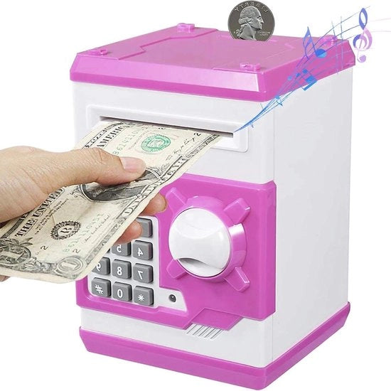Cassa di Risparmio Elettronica - Pinautomaat con Password e Chiave Segreta per Bambini con Prompito di Voce in Bianco e Rosso