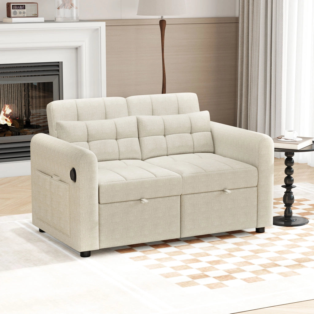DIVANO LETTO 3-in-1 con schienale regolabile 142x85x83 cm beige cotone e lino