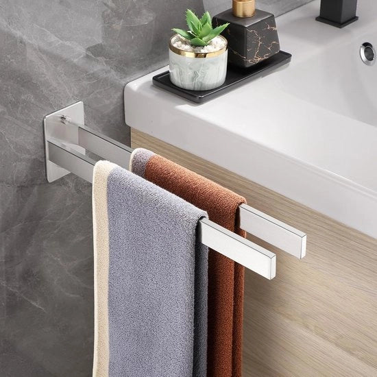Sostegno asciugamano - Maniglione asciugamano - Bagno Cucina - Maniglione doppio - 38 cm - Argento