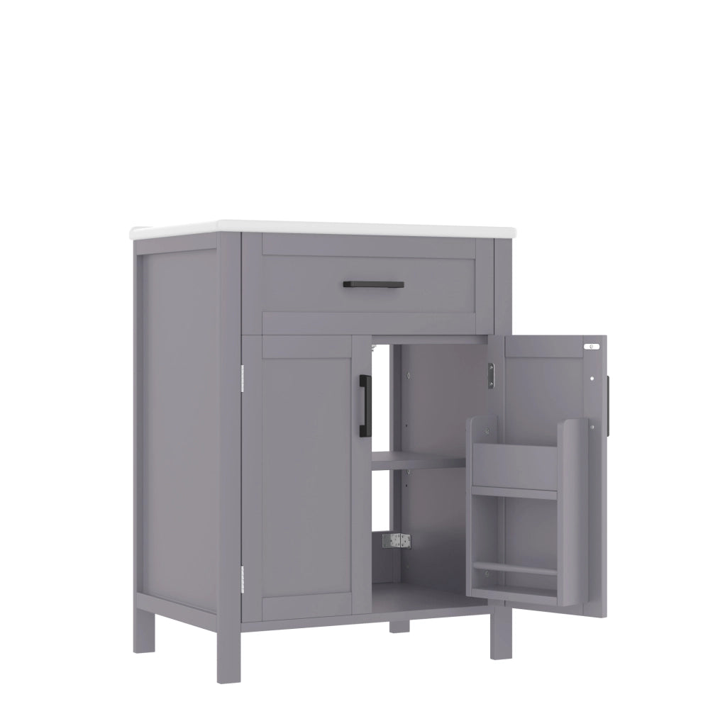 Mobile lavabo 60x46x84,8 cm in MDF e ceramica grigio con contenitori,