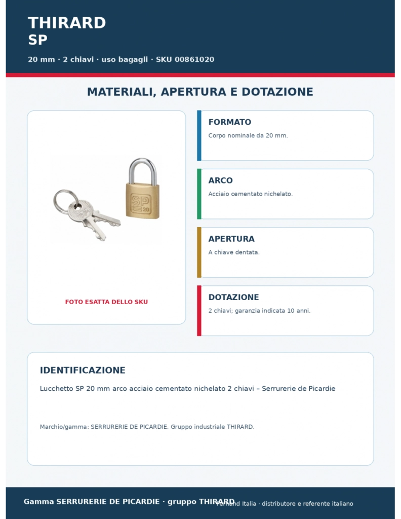Lucchetto SP 20 mm arco acciaio cementato nichelato 2 chiavi – Serrurerie de Picardie