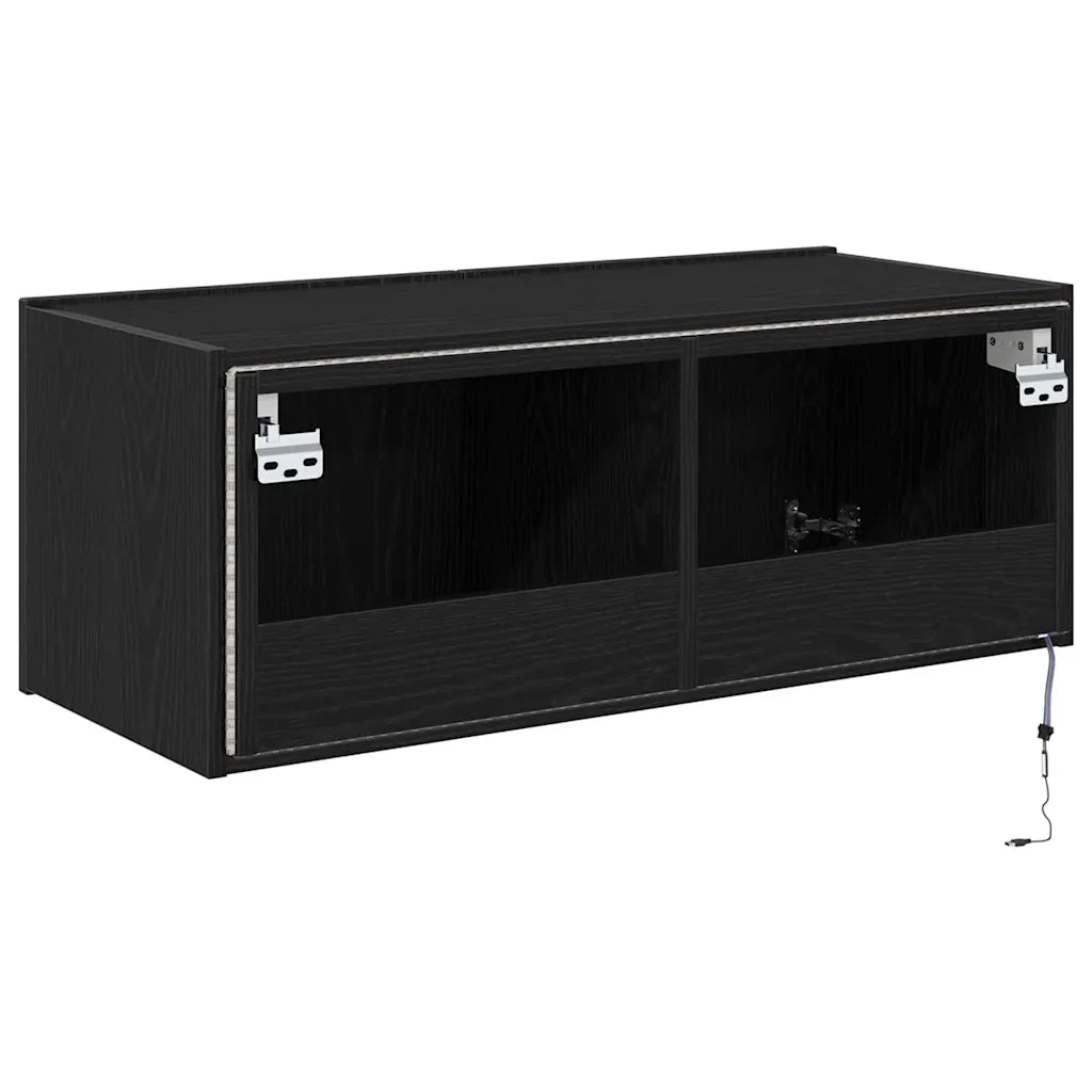 Mobile TV da parete con LED Rovere Nero 80 x 35 x 31 cm 863108
