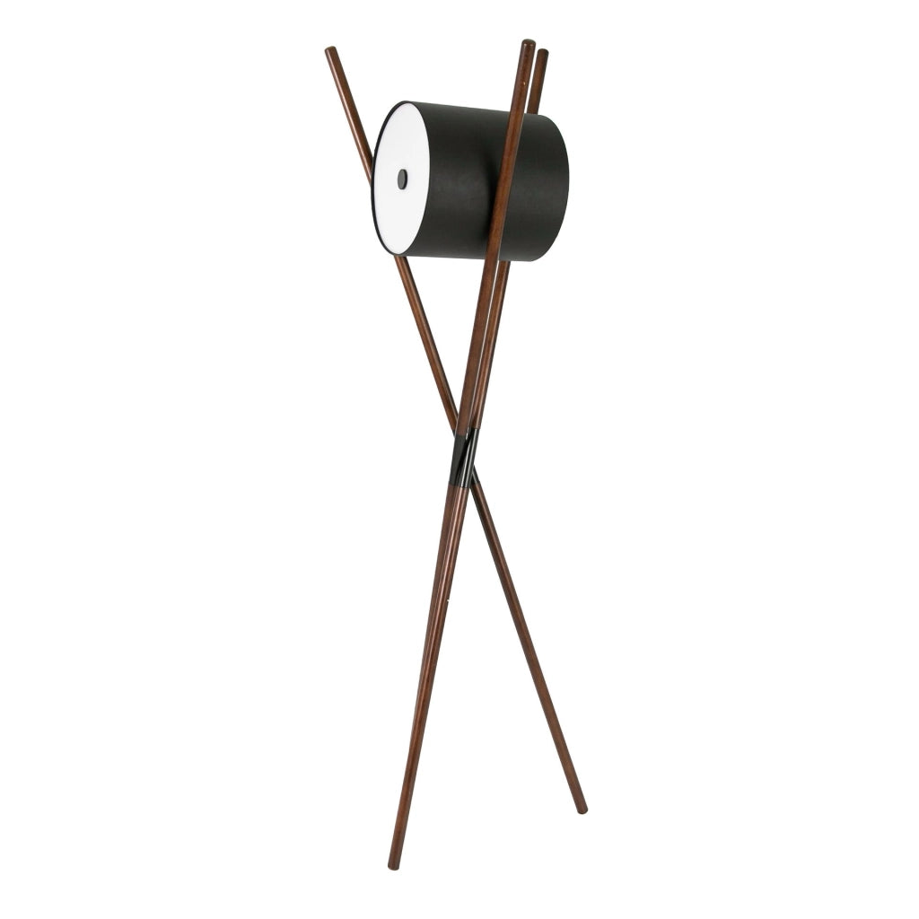 Lampada da terra in legno rivestita in similpelle nera e noce scuro
