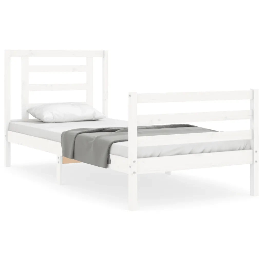 Giroletto con Testiera-Struttura Letto con testiera Bianco 90x200 cm in Legno Massello 646707