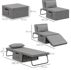 Letto pieghevole 4 in 1 con schienale regolabile in acciaio grigio