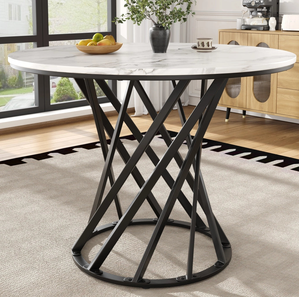 Tavolo da pranzo rotondo 80 cm in MDF con gambe in metallo